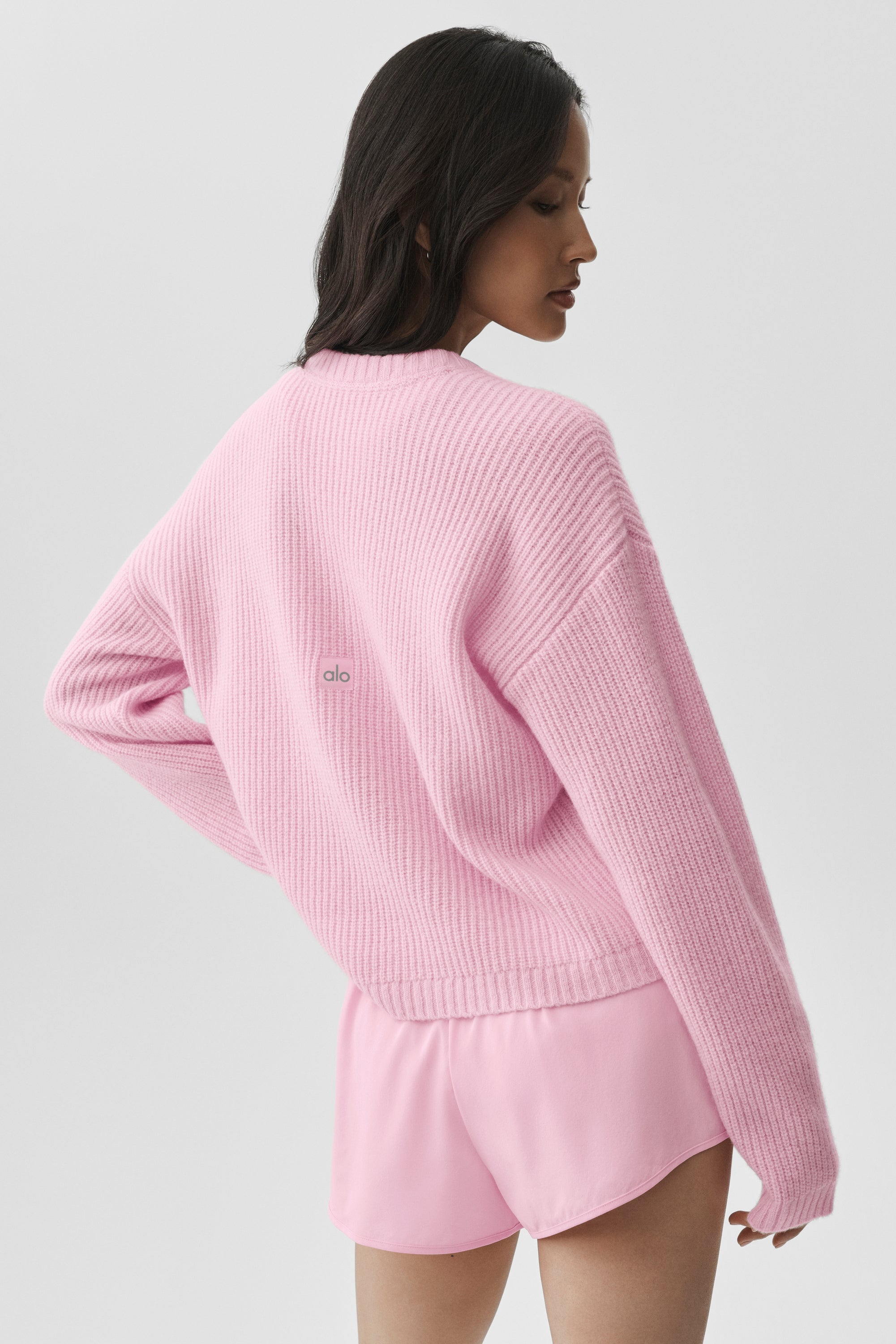 Wool Cashmere Ribbed Noble Crewneck Sweater - Pink Marshmallow