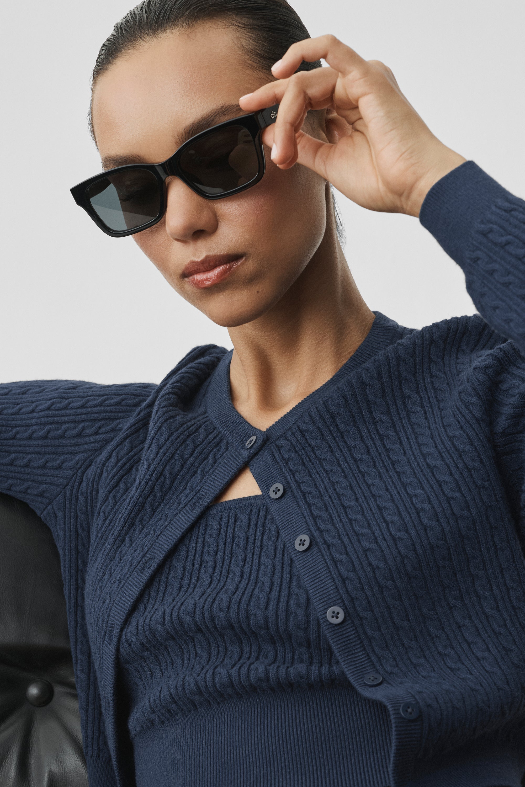 Mini Cable Sweater Cardigan - Navy