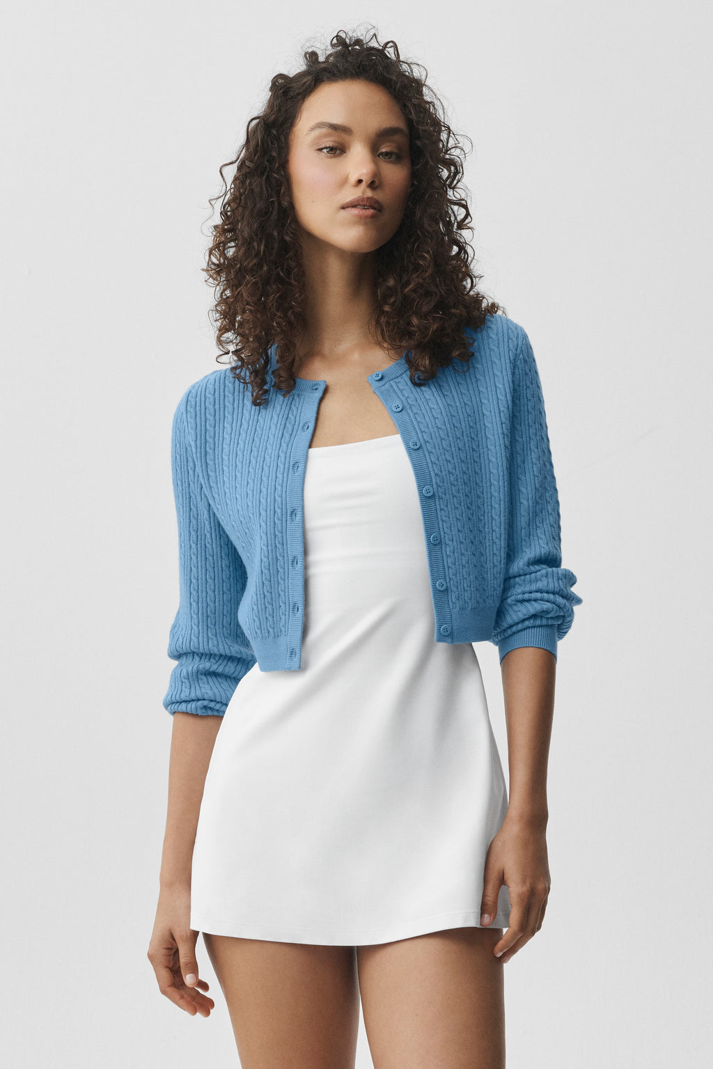 Mini Cable Sweater Cardigan - California Blue