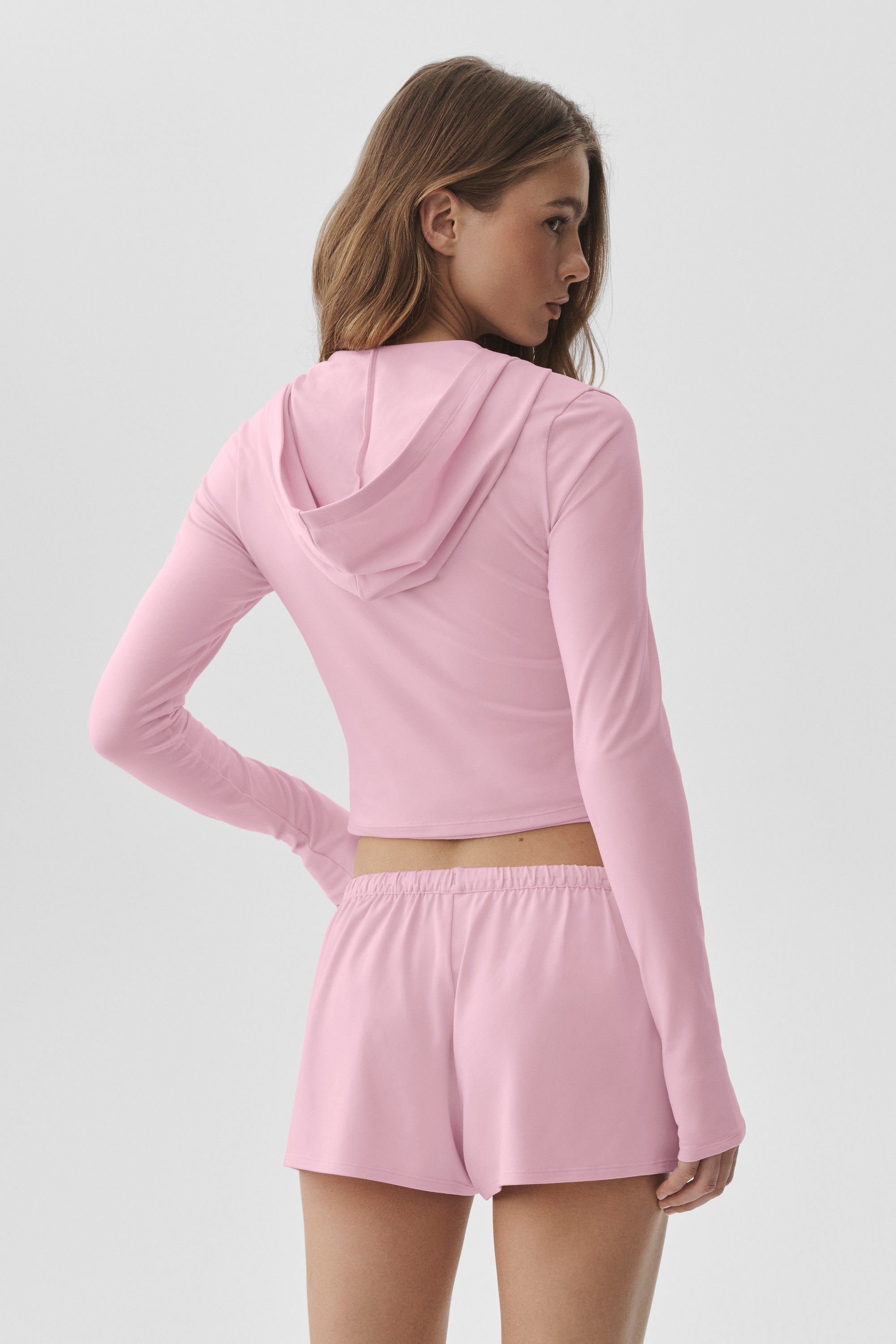 Alosoft Finesse Full Zip Fitted Hoodie - Pink Marshmallow