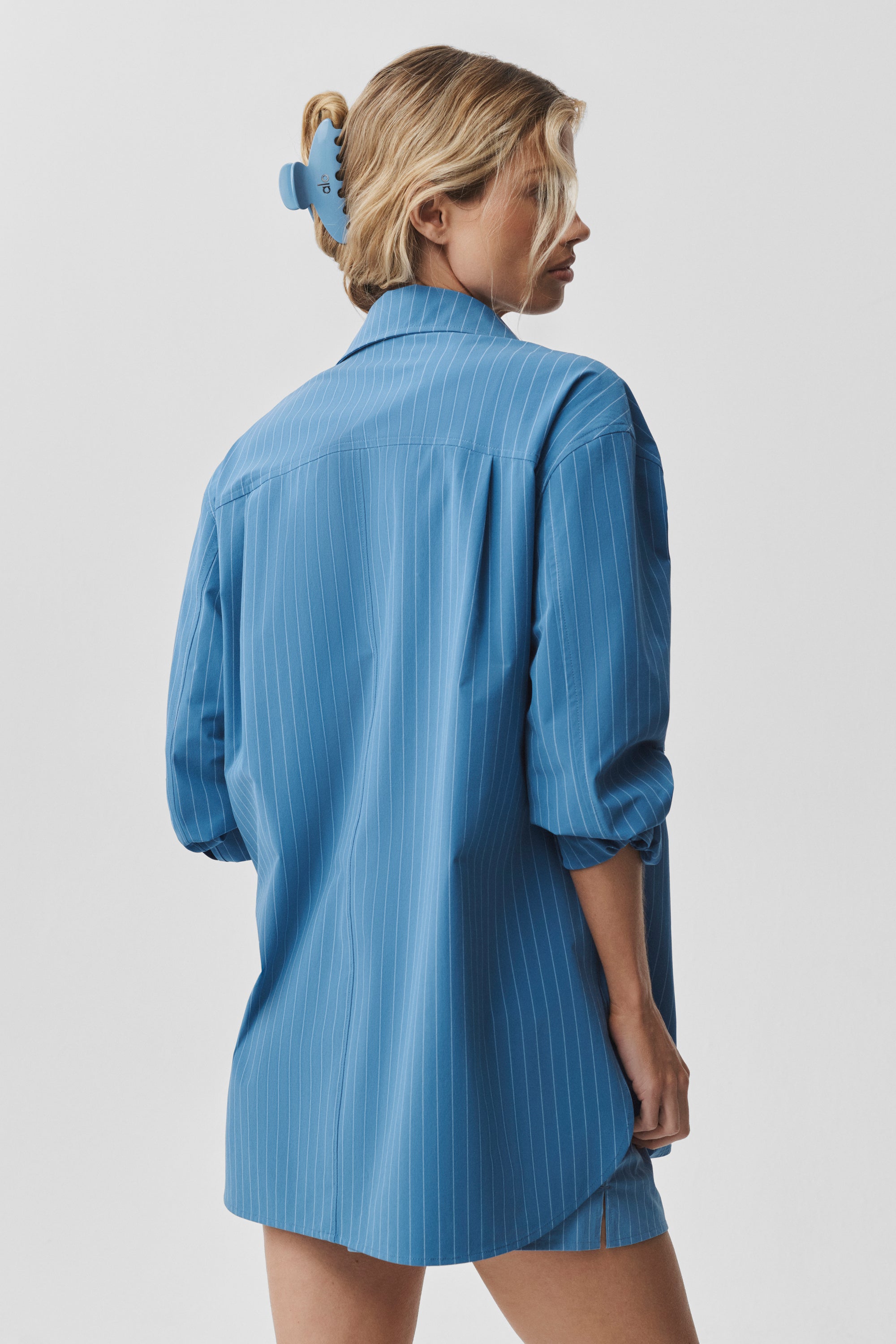 Pinstripe Daylight Button Down Long Sleeve - California Blue/White