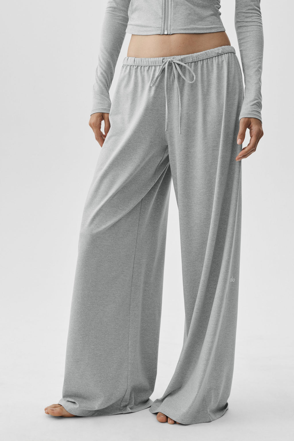 Alosoft Mid-Rise Finesse Wide Leg Sweatpant - Vintage Athletic Heather