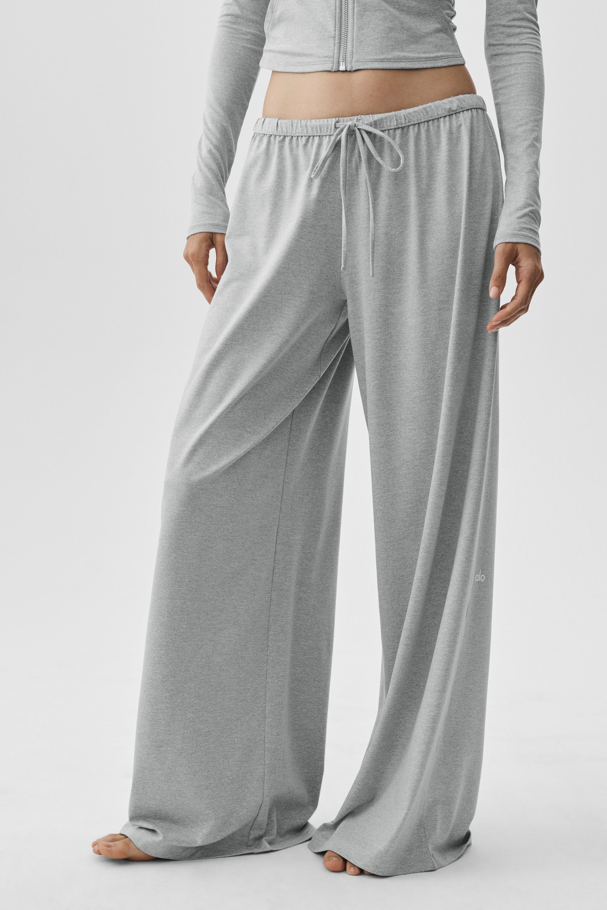 Alosoft Mid-Rise Finesse Wide Leg Sweatpant - Vintage Athletic Heather