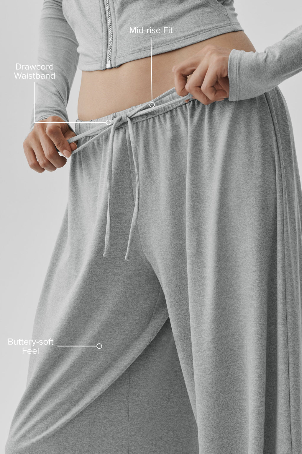 Alosoft Mid-Rise Finesse Wide Leg Sweatpant - Vintage Athletic Heather