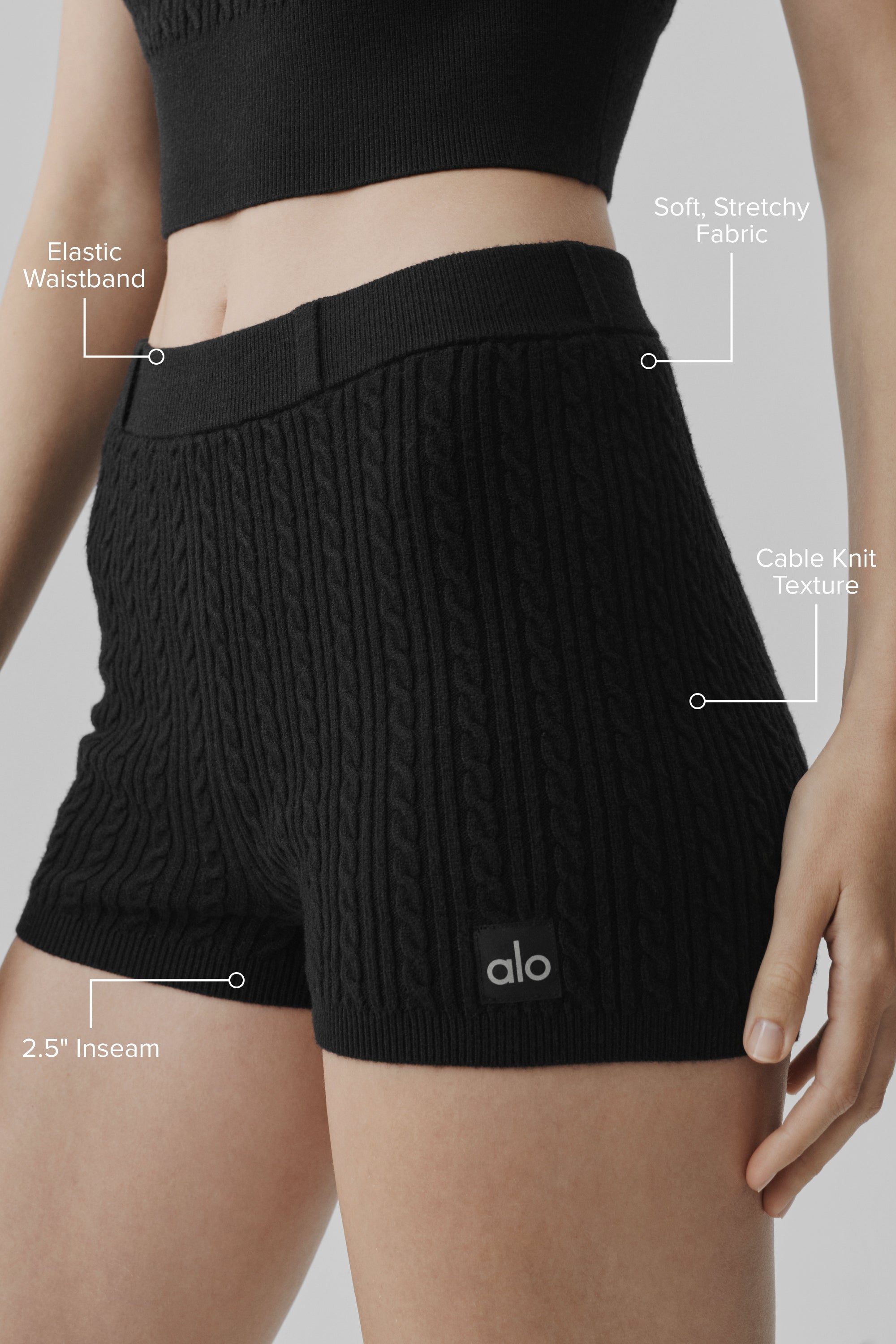 Mini Cable High-Waist Sweater Short - Black