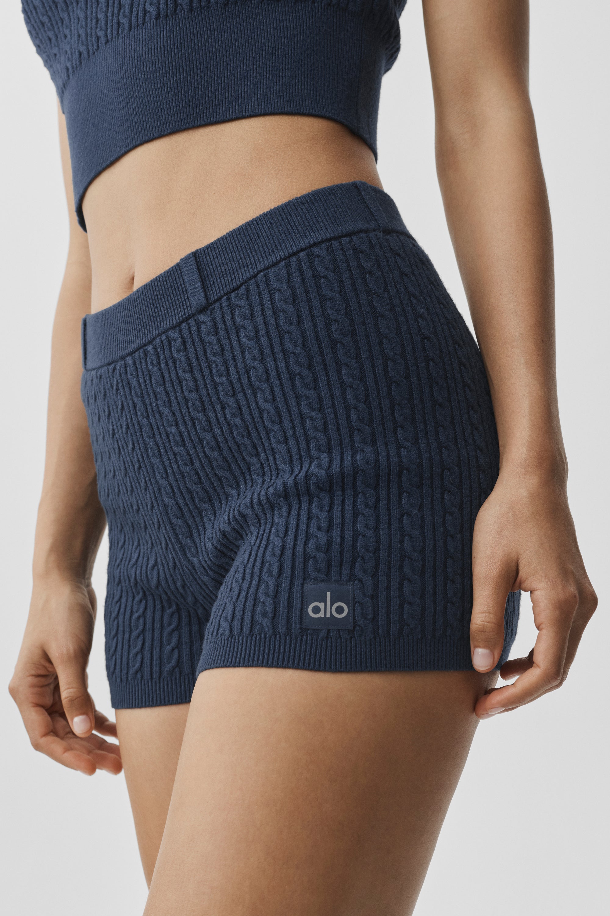 Mini Cable High-Waist Sweater Short - Navy