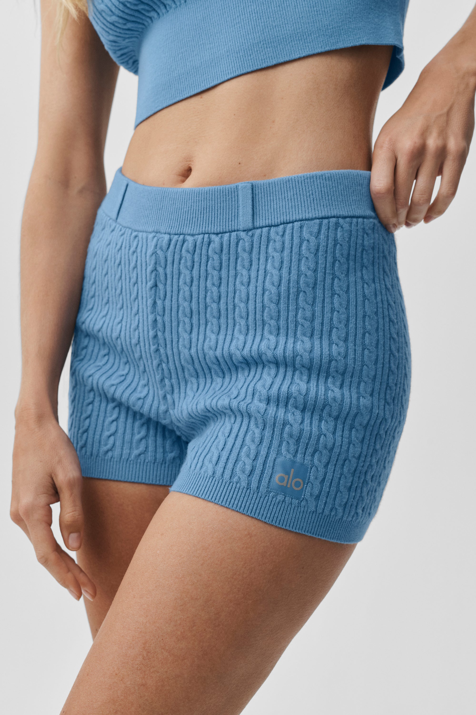 Mini Cable High-Waist Sweater Short - California Blue